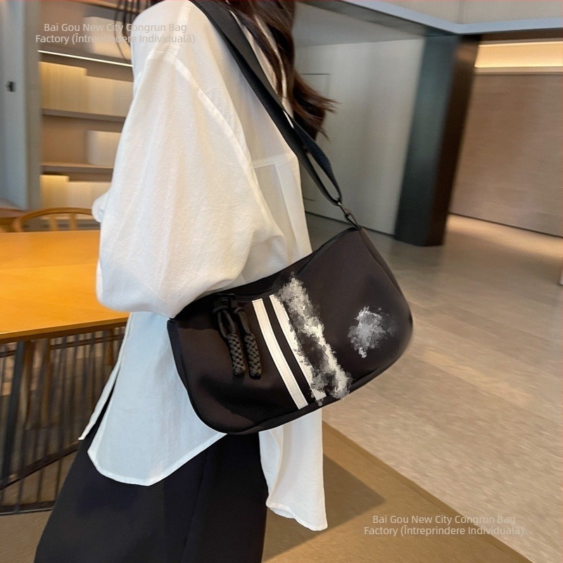 Geantă de umăr unisex, stil street, din pânză, închidere cu fermoar, buzunar intern pentru telefon, cu o singură curea