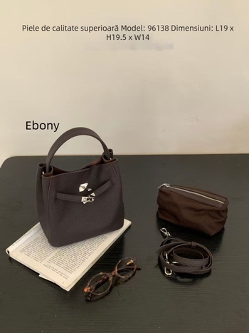 Geantă tip găleată din piele de prim strat, formă verticală pătrată, închidere magnetică, buzunar cu fermoar — geantă de umăr feminină în stil urban simplu