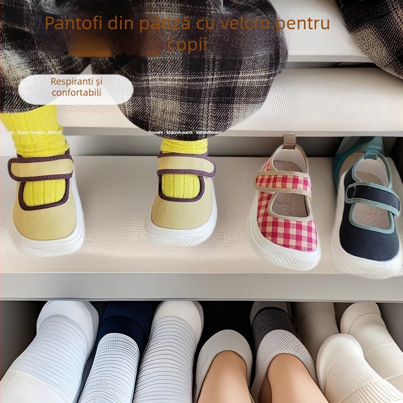 Pantofi sport de copii din canvas cu Velcro, vârf drept, stil coreean, pentru vârste 1-12 ani