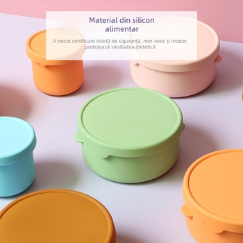 Cutie rotundă de prânz din silicon, compatibilă cu microunde, rezistentă la temperaturi înalte, cutie Bento