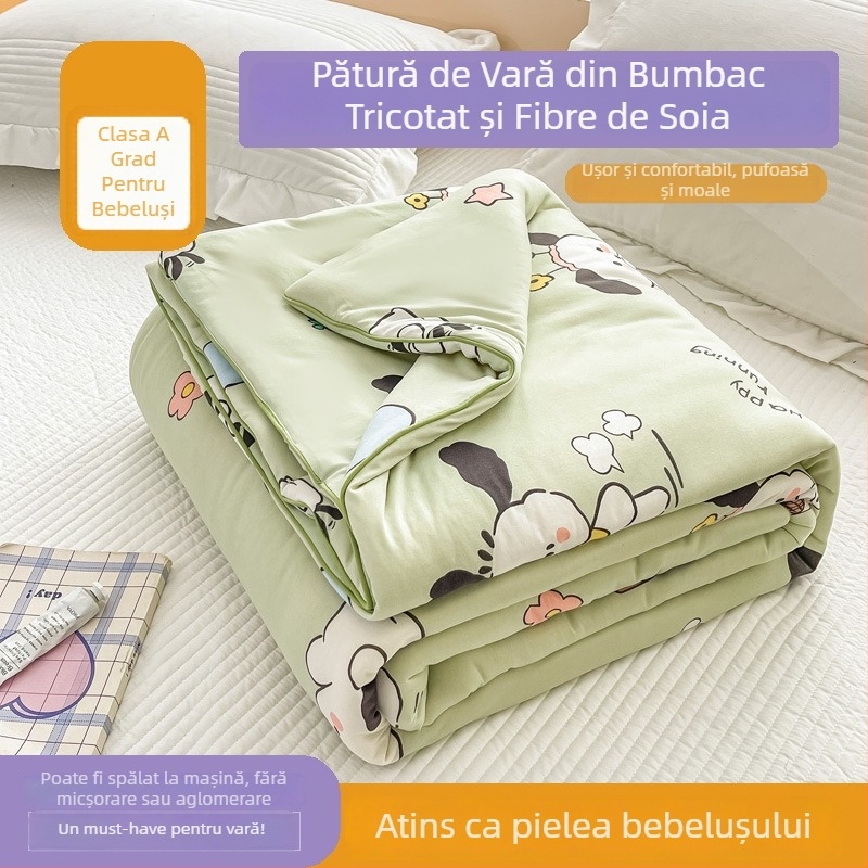Cuvertură pentru copii - bumbac tricotat cu umplutură din fibre de soia, 1.5-2 kg, țesătură twill cu quilting, potrivită pentru toate sezoanele