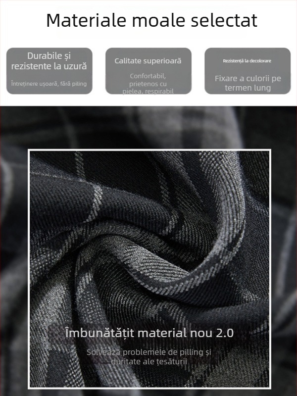 Pantaloni de maternitate în carouri, largi, cu fleece, pentru toamnă–iarna, susținerea burții, material din amestec de lână (poliestere 50–70%, bumbac <30%), micro-elastic