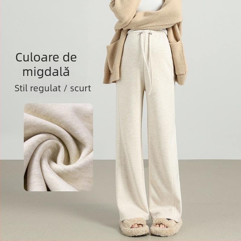 Pantaloni de maternitate croială largă, amestec lână–polieester, susținere pentru burtă, talie înaltă, lungi, pentru iarnă