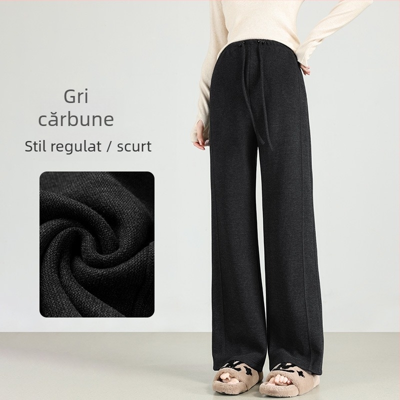 Pantaloni de maternitate croială largă, amestec lână–polieester, susținere pentru burtă, talie înaltă, lungi, pentru iarnă