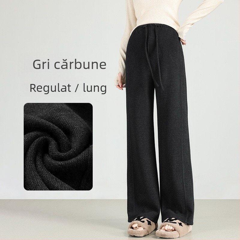 Pantaloni de maternitate croială largă, amestec lână–polieester, susținere pentru burtă, talie înaltă, lungi, pentru iarnă