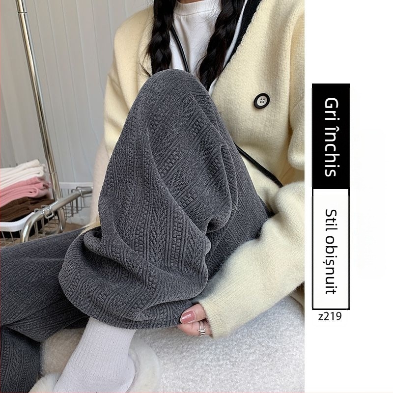 Pantaloni de maternitate pentru toamnă-iarnă, căptuțiți cu fleece, calzi, cu susținere a burții, croială lejeră, din amestec de bumbac-poliester