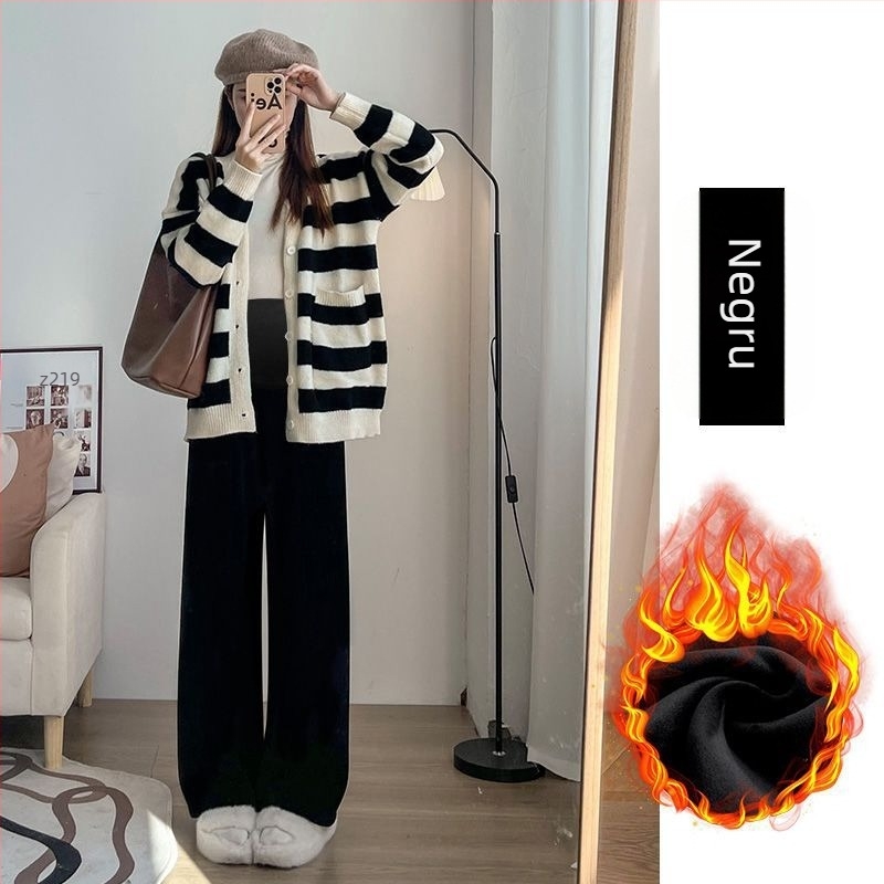 Pantaloni de maternitate pentru toamnă-iarnă, căptuțiți cu fleece, calzi, cu susținere a burții, croială lejeră, din amestec de bumbac-poliester