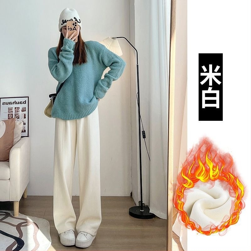 Pantaloni de maternitate pentru toamnă-iarnă, căptuțiți cu fleece, calzi, cu susținere a burții, croială lejeră, din amestec de bumbac-poliester