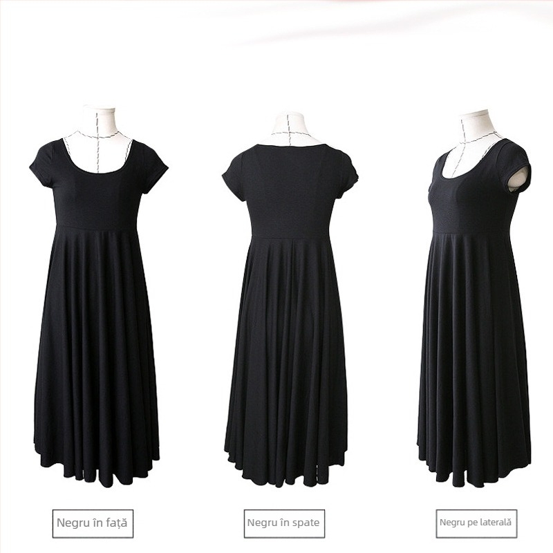 Rochie de maternitate midi, guler rotund, mâneci scurte, 95% bumbac, culoare uni