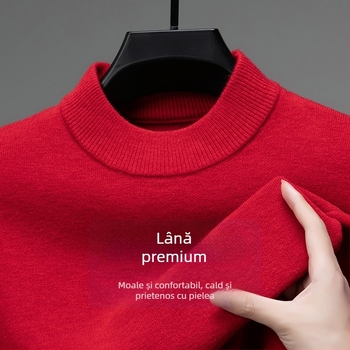 Pulover Tao mo din lână pentru bărbați, guler semi-înalt, croială ajustată, mâneci lungi, amestec fin de lână 36–40%