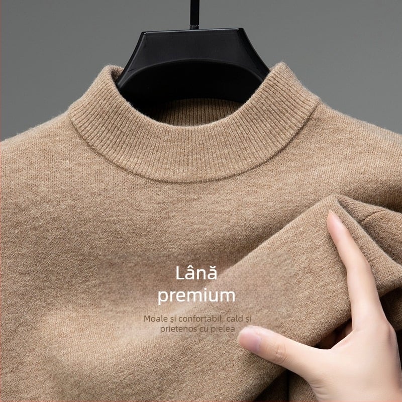 Pulover Tao mo din lână pentru bărbați, guler semi-înalt, croială ajustată, mâneci lungi, amestec fin de lână 36–40%