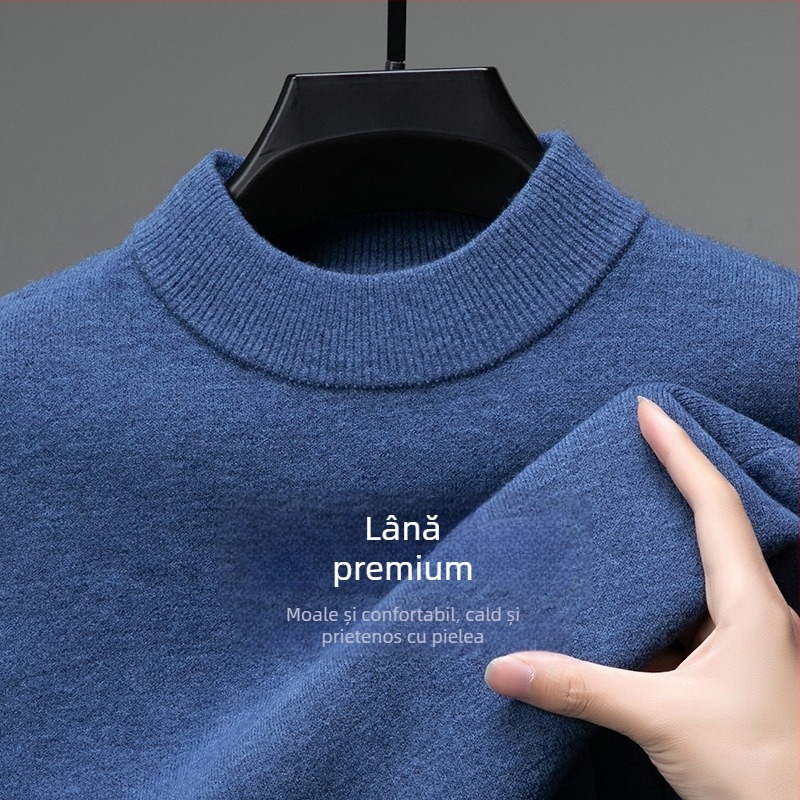 Pulover Tao mo din lână pentru bărbați, guler semi-înalt, croială ajustată, mâneci lungi, amestec fin de lână 36–40%