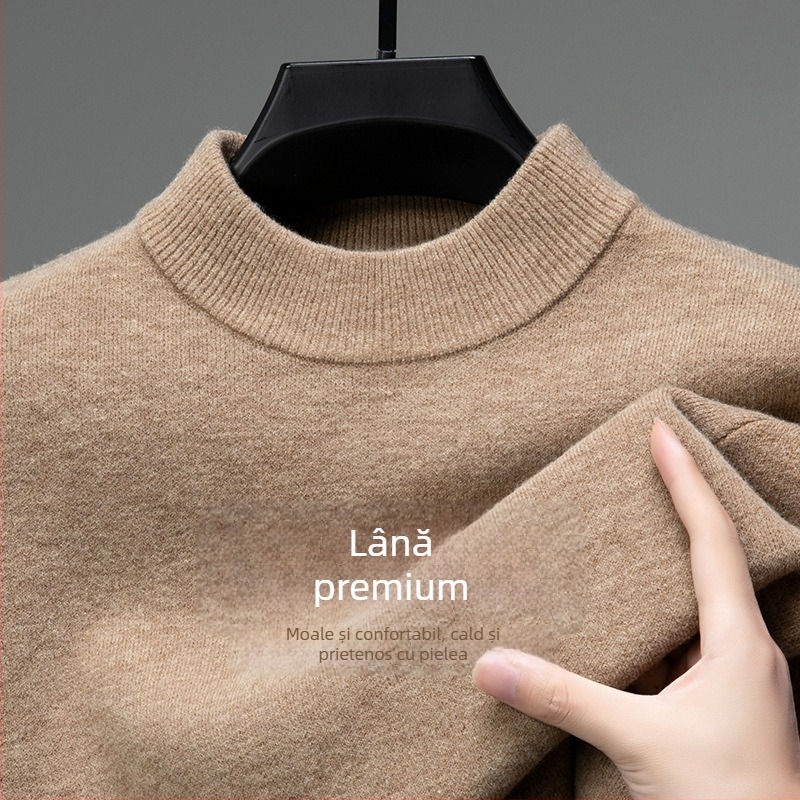Pulover Tao mo din lână pentru bărbați, guler semi-înalt, croială ajustată, mâneci lungi, amestec fin de lână 36–40%