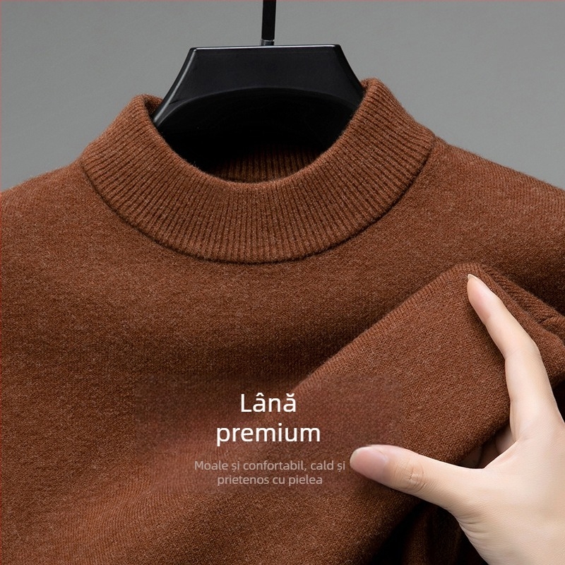 Pulover Tao mo din lână pentru bărbați, guler semi-înalt, croială ajustată, mâneci lungi, amestec fin de lână 36–40%