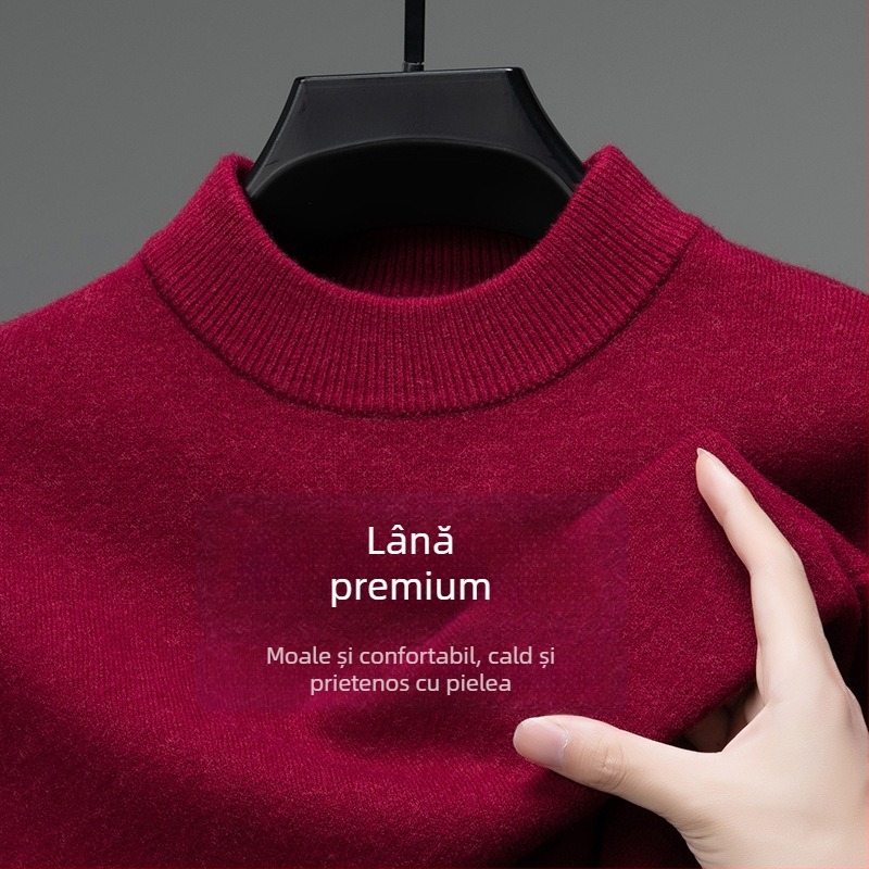 Pulover Tao mo din lână pentru bărbați, guler semi-înalt, croială ajustată, mâneci lungi, amestec fin de lână 36–40%
