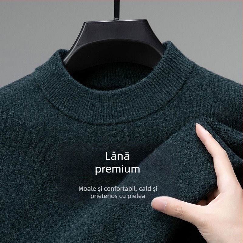 Pulover Tao mo din lână pentru bărbați, guler semi-înalt, croială ajustată, mâneci lungi, amestec fin de lână 36–40%