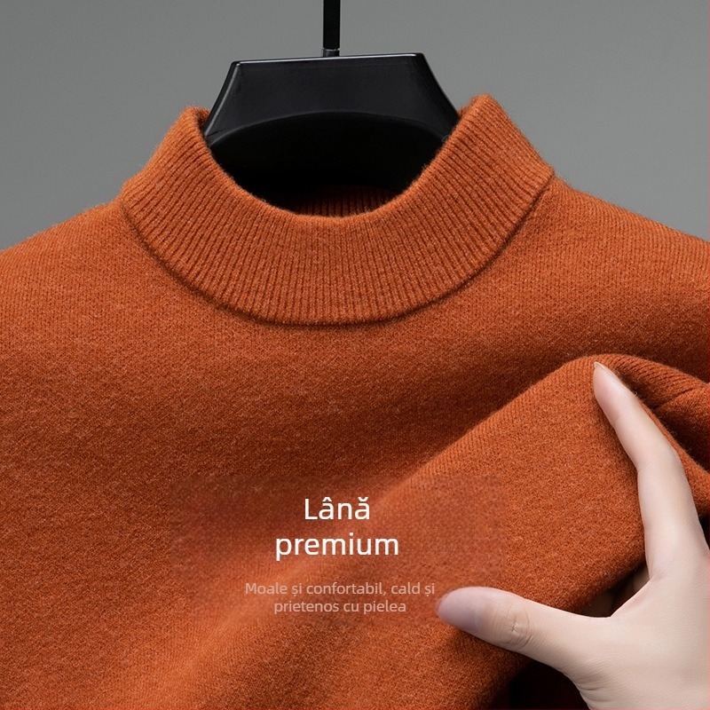 Pulover Tao mo din lână pentru bărbați, guler semi-înalt, croială ajustată, mâneci lungi, amestec fin de lână 36–40%