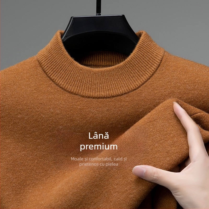 Pulover Tao mo din lână pentru bărbați, guler semi-înalt, croială ajustată, mâneci lungi, amestec fin de lână 36–40%