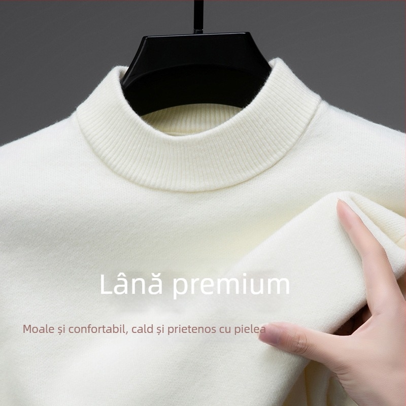 Pulover Tao mo din lână pentru bărbați, guler semi-înalt, croială ajustată, mâneci lungi, amestec fin de lână 36–40%