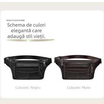 Geantă de talie pentru bărbați din piele naturală, cu mai multe compartimente, capacitate mare, respirabilă și rezistentă la uzură