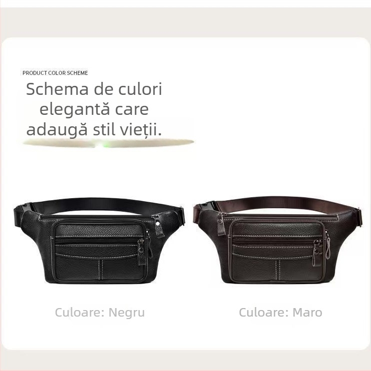 Geantă de talie pentru bărbați din piele naturală, cu mai multe compartimente, capacitate mare, respirabilă și rezistentă la uzură