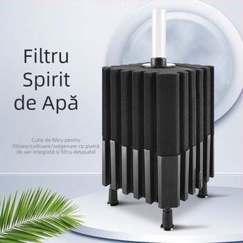 Pompa de oxigen pentru acvariu cu cutie de filtrare încorporată, din plastic, potrivită pentru pești de apă dulce și sărată