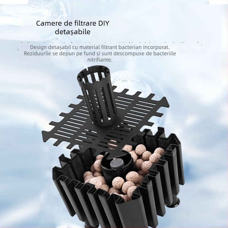 Pompa de oxigen pentru acvariu cu cutie de filtrare încorporată, din plastic, potrivită pentru pești de apă dulce și sărată