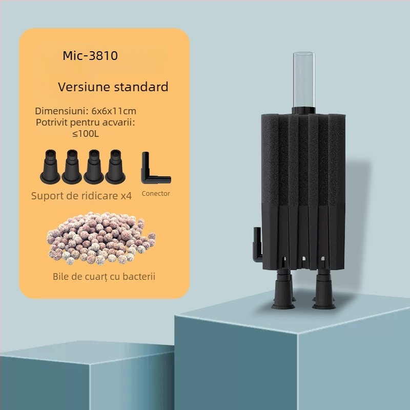 Pompa de oxigen pentru acvariu cu cutie de filtrare încorporată, din plastic, potrivită pentru pești de apă dulce și sărată