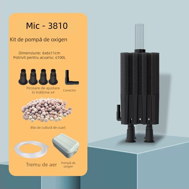 Pompa de oxigen pentru acvariu cu cutie de filtrare încorporată, din plastic, potrivită pentru pești de apă dulce și sărată