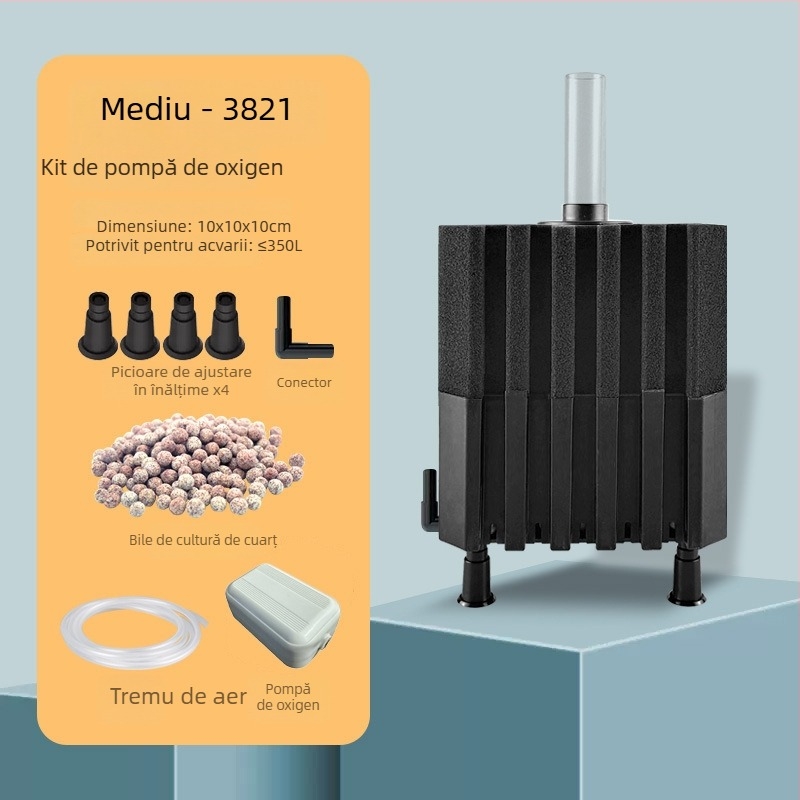 Pompa de oxigen pentru acvariu cu cutie de filtrare încorporată, din plastic, potrivită pentru pești de apă dulce și sărată