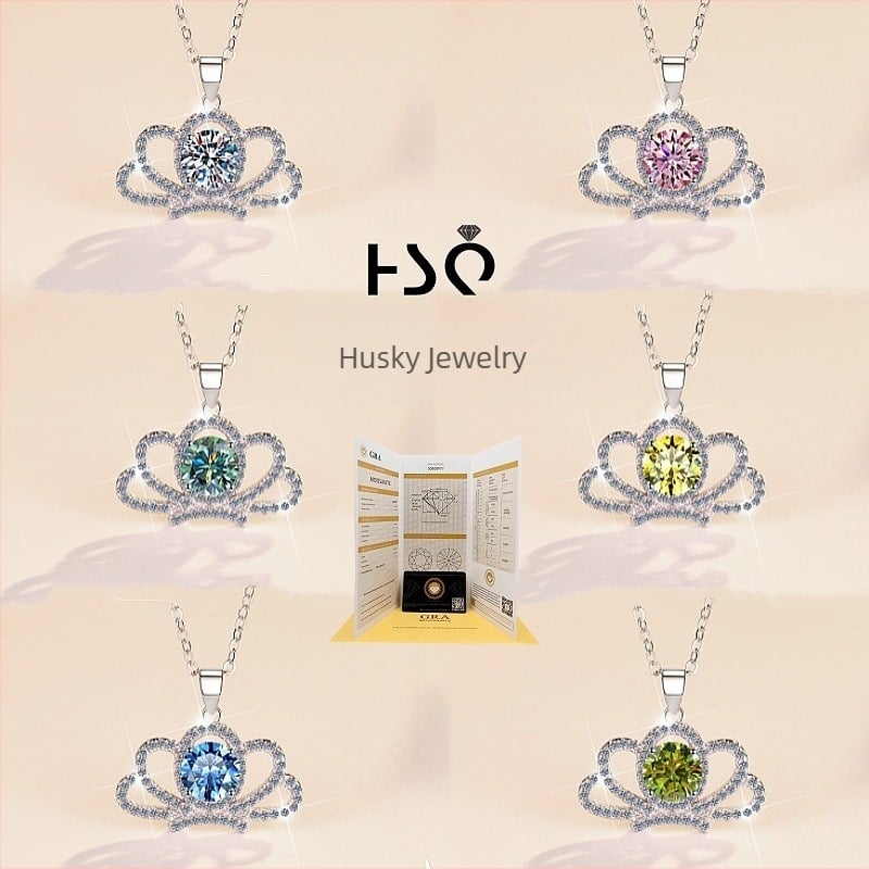 Colier în stil coroană din argint 925 cu pandantiv, lanț O, 3 g, marcă Ha Shi Qi, origine Shanwei