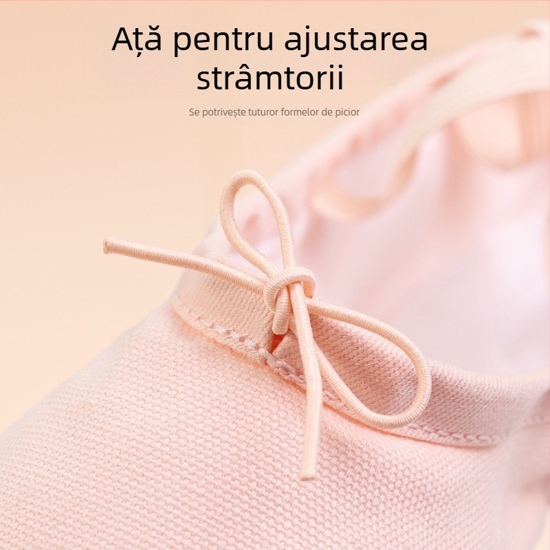 Pantofi de dans pentru copii – partea superioară din pânză, talpă din piele, balet, dans modern și dans pătrat