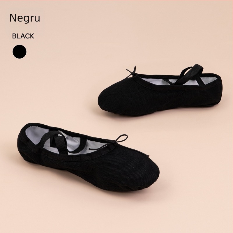 Pantofi de dans pentru copii – partea superioară din pânză, talpă din piele, balet, dans modern și dans pătrat