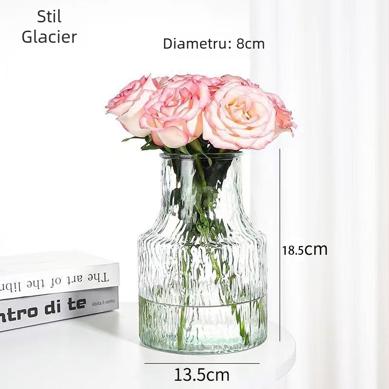 Vază din sticlă Half Moon Bay cu bambus cultivat în apă și crin – decor pentru sufragerie, stil Nordic, aranjament cu flori uscate