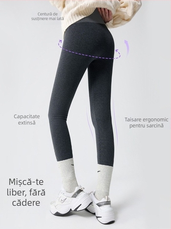 Colanți de maternitate cu căptușeală din fleece, căldură de iarnă, croială slim, talie medie, țesătură viscoză-poliester