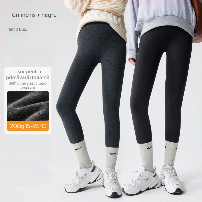 Colanți de maternitate cu căptușeală din fleece, căldură de iarnă, croială slim, talie medie, țesătură viscoză-poliester