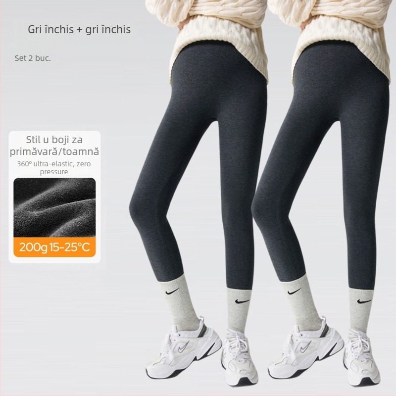 Colanți de maternitate cu căptușeală din fleece, căldură de iarnă, croială slim, talie medie, țesătură viscoză-poliester