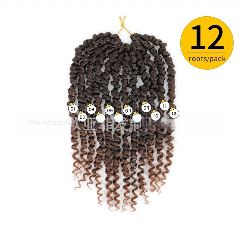 Perucă Afro Passion Twist, 8-14 inchi, din fibre sintetice rezistente la căldură, cu două șuvițe