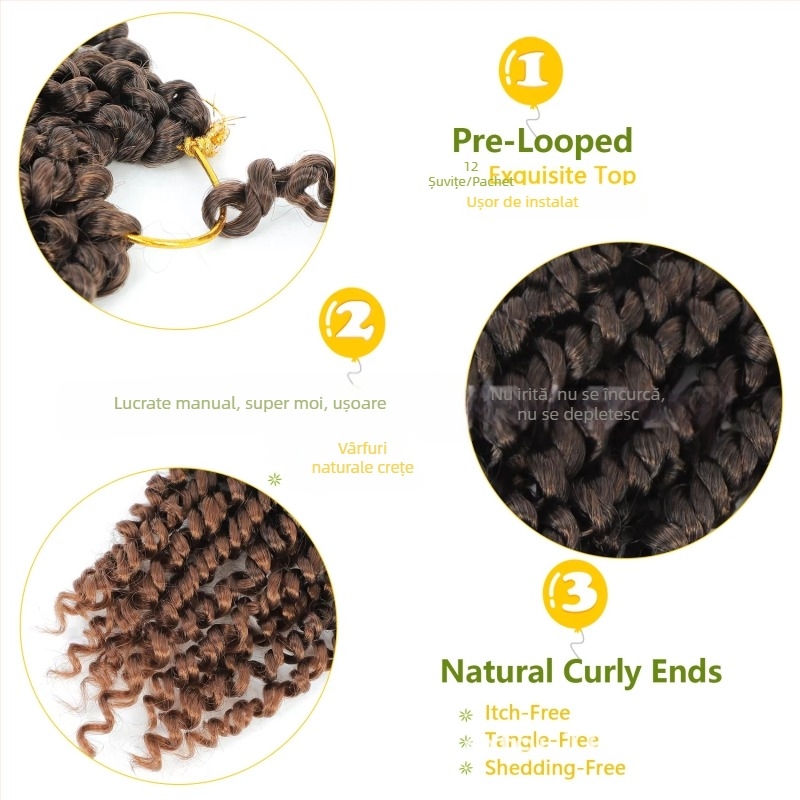 Perucă Afro Passion Twist, 8-14 inchi, din fibre sintetice rezistente la căldură, cu două șuvițe