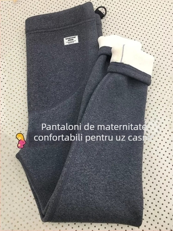 Pantaloni de maternitate cu căptușeală de fleece, groși și calzi, susținere pentru abdomen, talie înaltă, croială mulată, lungi, material poliester