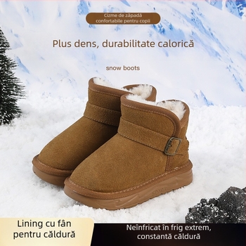 Cizme de zăpadă pentru copii, stil desen animat, exterior din piele sintetică, impermeabile, guler pufos, talpă groasă