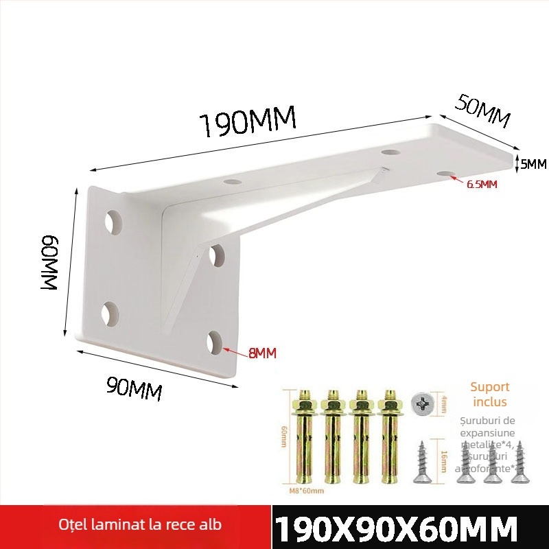 Suport montat pe perete pentru rafturi, suport triunghiular cu bază invizibilă, încărcare pentru rafturi și dulapuri, stil modern minimalist, model c256222, oțel laminat la rece