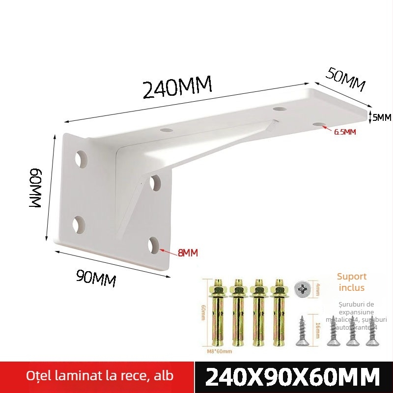 Suport montat pe perete pentru rafturi, suport triunghiular cu bază invizibilă, încărcare pentru rafturi și dulapuri, stil modern minimalist, model c256222, oțel laminat la rece