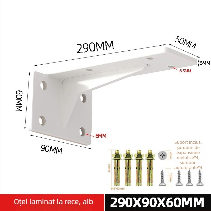 Suport montat pe perete pentru rafturi, suport triunghiular cu bază invizibilă, încărcare pentru rafturi și dulapuri, stil modern minimalist, model c256222, oțel laminat la rece