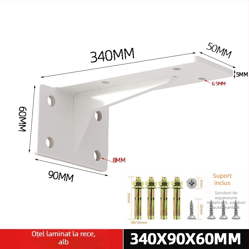 Suport montat pe perete pentru rafturi, suport triunghiular cu bază invizibilă, încărcare pentru rafturi și dulapuri, stil modern minimalist, model c256222, oțel laminat la rece