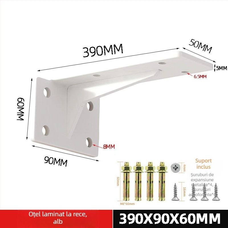 Suport montat pe perete pentru rafturi, suport triunghiular cu bază invizibilă, încărcare pentru rafturi și dulapuri, stil modern minimalist, model c256222, oțel laminat la rece