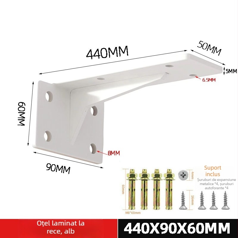 Suport montat pe perete pentru rafturi, suport triunghiular cu bază invizibilă, încărcare pentru rafturi și dulapuri, stil modern minimalist, model c256222, oțel laminat la rece