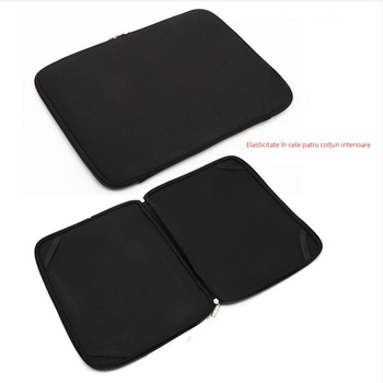 Husă neopren pentru laptop cu fermoar, protecții de colț, buzunar interior pentru calculator, rezistentă la apă