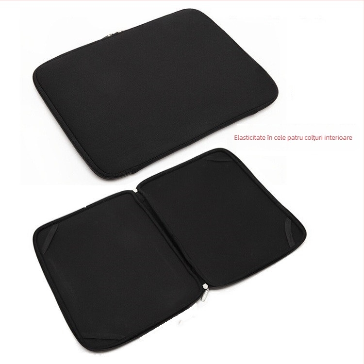 Husă neopren pentru laptop cu fermoar, protecții de colț, buzunar interior pentru calculator, rezistentă la apă
