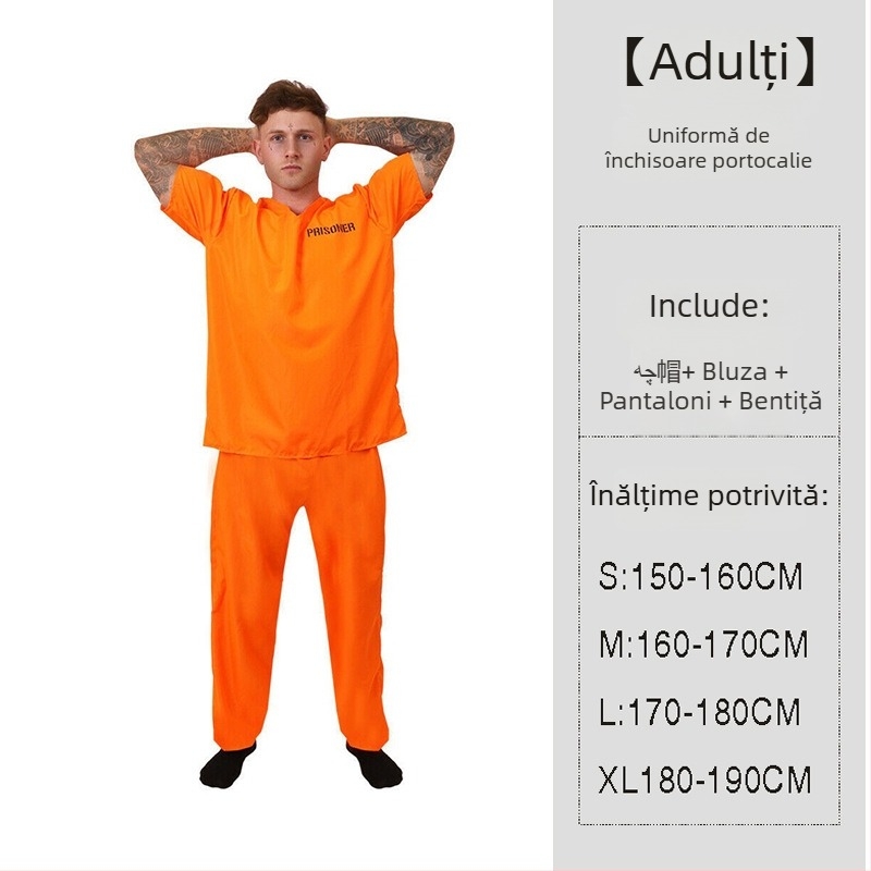 Costum de deținut unisex pentru Halloween, cu model în dungi - țesătură poliester, fibră de celuloză regenerată ≥95%, pentru scenă/mascaradă, sub 17 ani